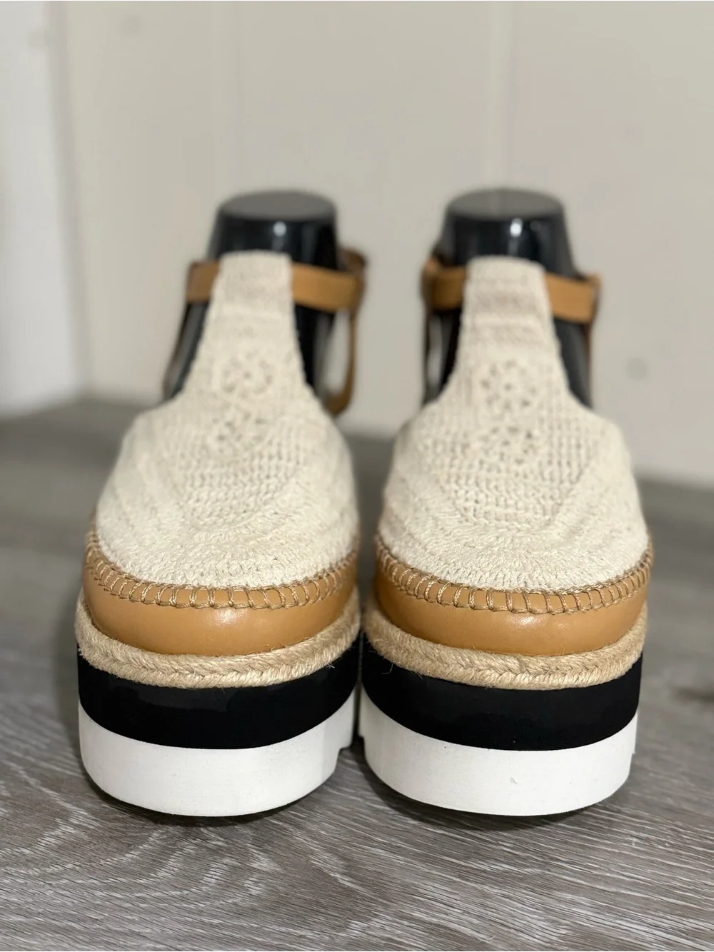 Free People Cream Crochet Espadrille Platform Sandals Size 7.5